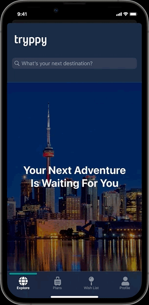 GIF of the Plans screen of the final iteration fo tryppy.