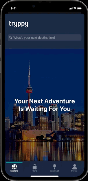 GIF of the Wish List screen of the final iteration for tryppy.
